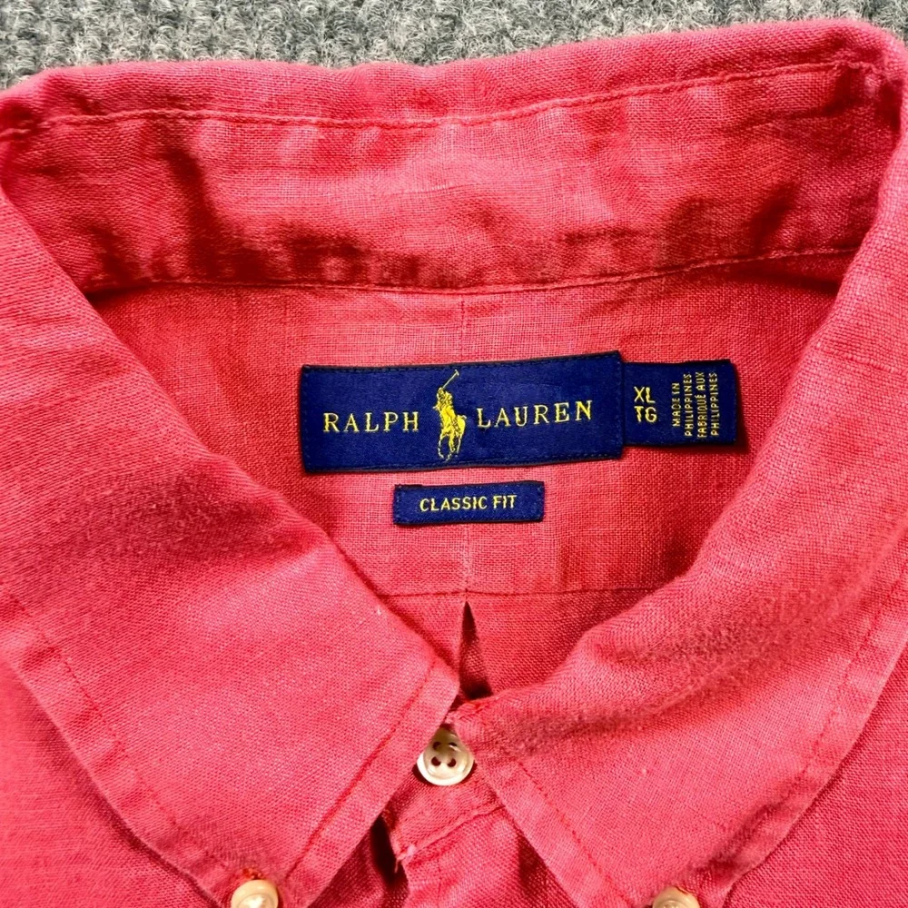 Ralph Lauren Mens XL Classic Fit Pink Linen Button Down Shirt Long Sleeve Pony